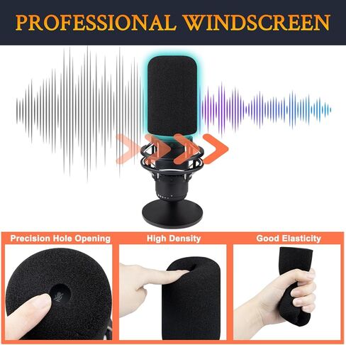 Soulwit Soulwit Microphone Foam Cover Filter for Hyperx Quadcast/Quadcast S/Quadcast 2S Microphone مجموعات ميكروفون ، الزجاج الأمامي مع رغوة عالية الكثافة - أسود in Kuwait