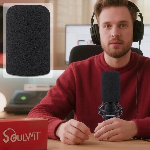 Soulwit Soulwit Microphone Foam Cover Filter for Hyperx Quadcast/Quadcast S/Quadcast 2S Microphone مجموعات ميكروفون ، الزجاج الأمامي مع رغوة عالية الكثافة - أسود in Kuwait