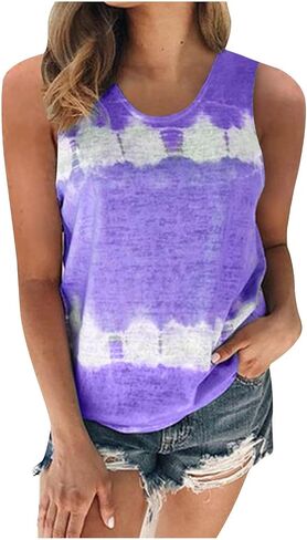 Plus Size Beach Tank Tops for Women Fashion Tie Dye Sleeveless Shirt Casual Basic Tunic Blouse Trendy Vacation Outfits in Saudi Arabia