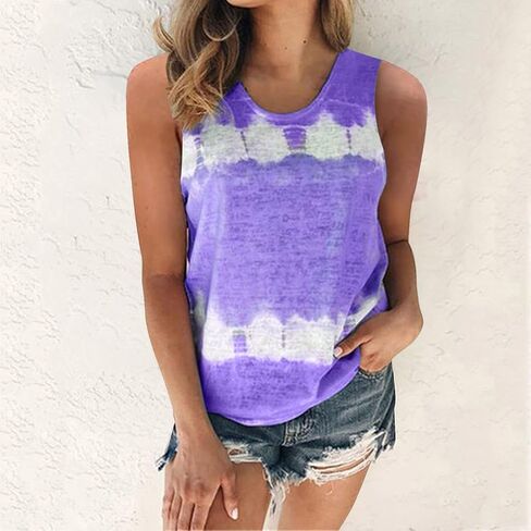 Plus Size Beach Tank Tops for Women Fashion Tie Dye Sleeveless Shirt Casual Basic Tunic Blouse Trendy Vacation Outfits in Saudi Arabia