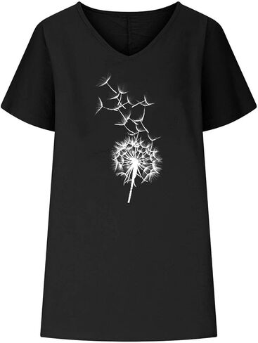 قمصان طباعة عباد الشمس للسيدات بأكمام قصيرة الخامس رسومات رقبة Tshirts بلوزات القطن قمم تونك تونك تونش الملابس 2024 in Kuwait