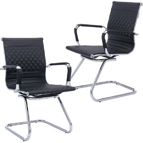 Office Chairs - Set of 2 Modern PU Leather Desk Chairs for Reception, Waiting Room & Conference Room - Mid Back, Navy in Saudi Arabia
