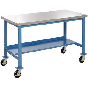 Global Industrial Mobile Production Workbench, Stainless Steel, 72" W x 30" D, Blue in Saudi Arabia