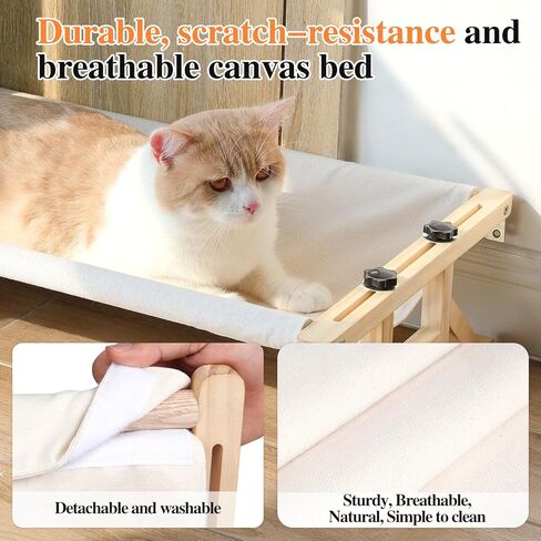 Tresbro 2-in-1 Cat Window Perch & Elevated Cat Hammock, 15.7" W*10.2" H*18.9" L Wooden Frame Pet Bed for Indoor Cats, Easy Setup, Adjustable, No Drilling, Cats Perch for Window, Bedside, Ground in Kuwait
