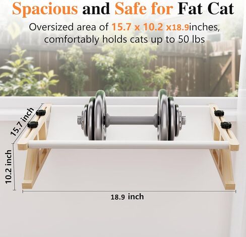 Tresbro 2-in-1 Cat Window Perch & Elevated Cat Hammock, 15.7" W*10.2" H*18.9" L Wooden Frame Pet Bed for Indoor Cats, Easy Setup, Adjustable, No Drilling, Cats Perch for Window, Bedside, Ground in Kuwait