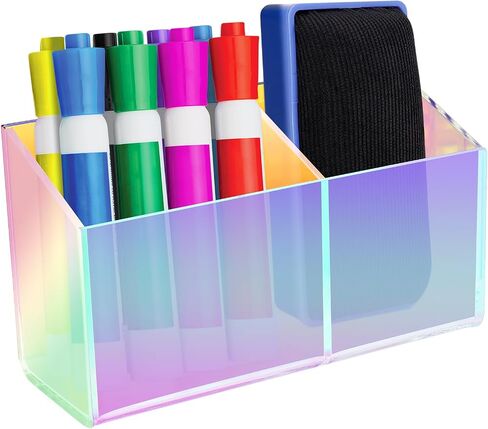 Magnetic Dry Erase Marker Holder for Whiteboard，Acrylic Magnetic Pen Holder for Fridge, 2 Compartments Whiteboard for Office, Home, Locker(Clear) in Kuwait