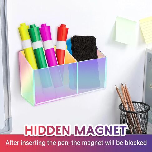 Magnetic Dry Erase Marker Holder for Whiteboard，Acrylic Magnetic Pen Holder for Fridge, 2 Compartments Whiteboard for Office, Home, Locker(Clear) in Kuwait