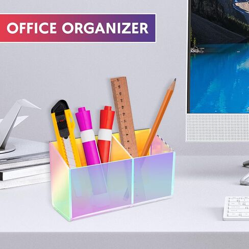 Magnetic Dry Erase Marker Holder for Whiteboard，Acrylic Magnetic Pen Holder for Fridge, 2 Compartments Whiteboard for Office, Home, Locker(Clear) in Kuwait