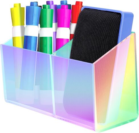 Magnetic Dry Erase Marker Holder for Whiteboard，Acrylic Magnetic Pen Holder for Fridge, 2 Compartments Whiteboard for Office, Home, Locker(Clear) in Kuwait