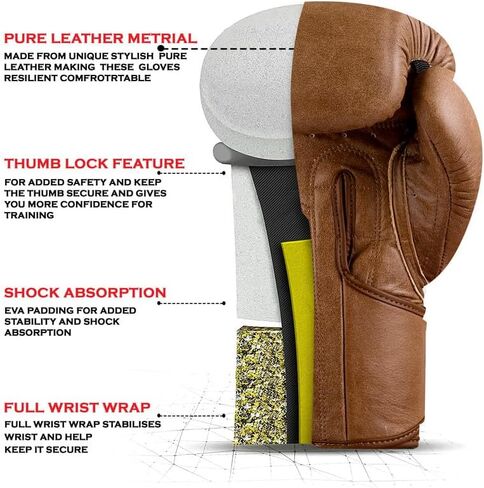 Durable Cowhide Leather Boxing Gloves for Men & Women | Ideal for Punching Bag, Sparring, MMA, Muay Thai, Kickboxing & Martial Arts | Maximum Protection Training Gloves in Kuwait