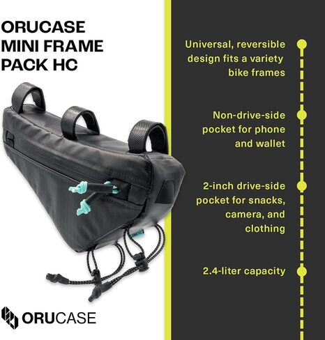 حزمة إطار Orucase Mini HC - مقاومة للماء ، حقيبة دراجة صغيرة - Universal و Triangle Cycling Cycling - Road و Gravel و MTB Bicycle Accessories ، 2.4 L ، Black in Kuwait