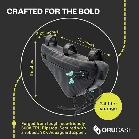 حزمة إطار Orucase Mini HC - مقاومة للماء ، حقيبة دراجة صغيرة - Universal و Triangle Cycling Cycling - Road و Gravel و MTB Bicycle Accessories ، 2.4 L ، Black in Kuwait