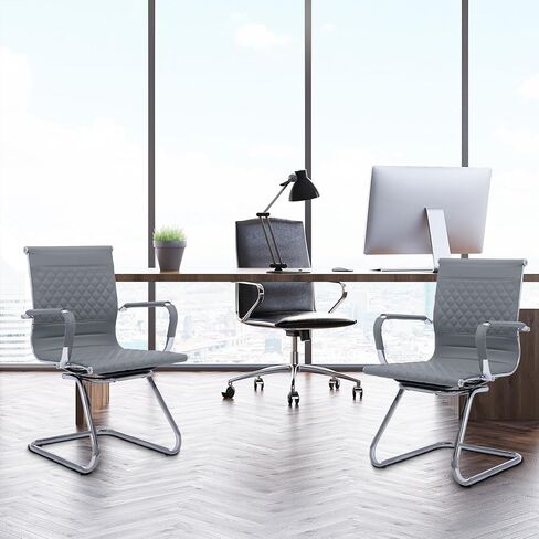 Office Chairs - Set of 2 Modern PU Leather Desk Chairs for Reception, Waiting Room & Conference Room - Mid Back, Navy in Saudi Arabia