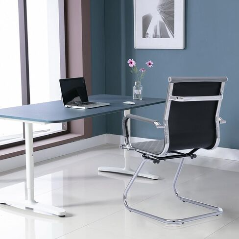 Office Chairs - Set of 2 Modern PU Leather Desk Chairs for Reception, Waiting Room & Conference Room - Mid Back, Navy in Saudi Arabia