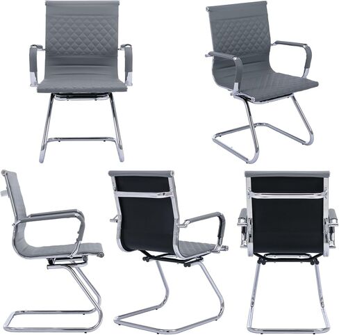 Office Chairs - Set of 2 Modern PU Leather Desk Chairs for Reception, Waiting Room & Conference Room - Mid Back, Navy in Saudi Arabia