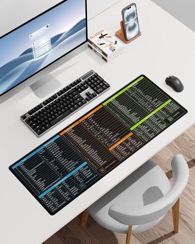 Excel Cheat Sheet Desk Pad, 31.5"X11.8" Excel Cheat Sheet Desk Mat, Excel Mouse Pad Shortcuts, Non-Slip Excel Shortcuts Mousepad, Contains Major Excel Function Modules (Excel Shortcuts, 31.5" x 11.8") in Saudi Arabia