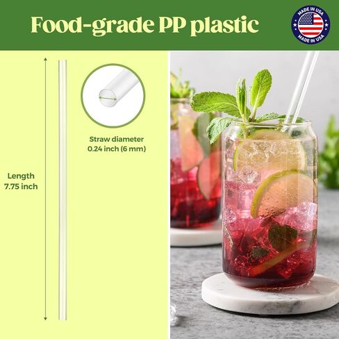 Glotoch Express 500PCS Individually Wrapped Clear Plastic Straws, 7.75'' Long, 0.24'' Diameter Disposable Drinking Straws for Every Occasion, Party, Made in USA in Saudi Arabia