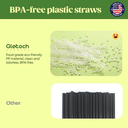 Glotoch Express 500PCS Individually Wrapped Clear Plastic Straws, 7.75'' Long, 0.24'' Diameter Disposable Drinking Straws for Every Occasion, Party, Made in USA in Saudi Arabia