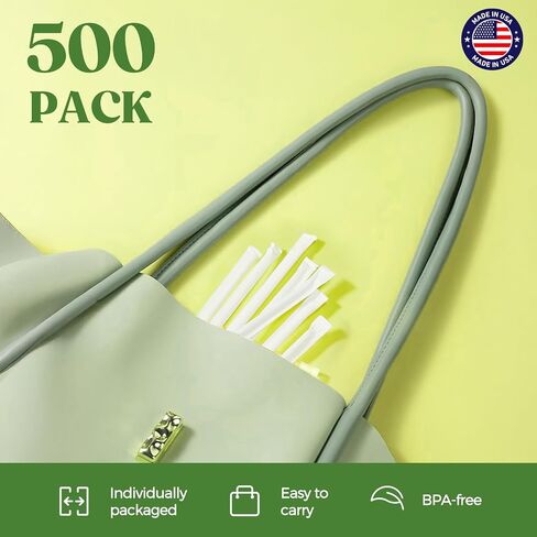 Glotoch Express 500PCS Individually Wrapped Clear Plastic Straws, 7.75'' Long, 0.24'' Diameter Disposable Drinking Straws for Every Occasion, Party, Made in USA in Saudi Arabia