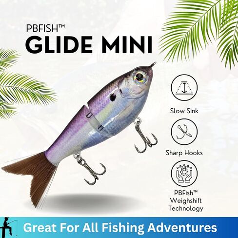PBFish MINI Glide Bait Slow Sinking Wide S Motion Smooth Glide Strong Hooks 4 Inches Bass Musky Pike in Kuwait