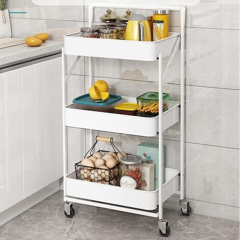 Slim Rolling Storage Cart for,Kitchen Utility Car， for Beauty Craft Art Mobile Utility Cart(White) in Saudi Arabia