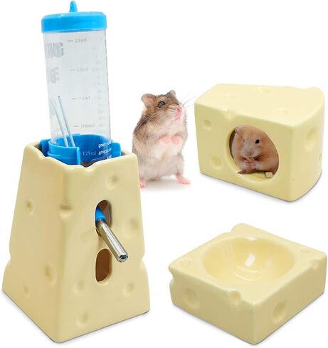 PINVNBY Cactus Ceramic Dwarf Hamster Hideout, Hamster Water Bottle, Sand Bath, Food Bowl & 125ML Water Bottle Holder for Dwarf Hamster Cage Accessories in Saudi Arabia