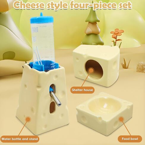 PINVNBY Cactus Ceramic Dwarf Hamster Hideout, Hamster Water Bottle, Sand Bath, Food Bowl & 125ML Water Bottle Holder for Dwarf Hamster Cage Accessories in Saudi Arabia