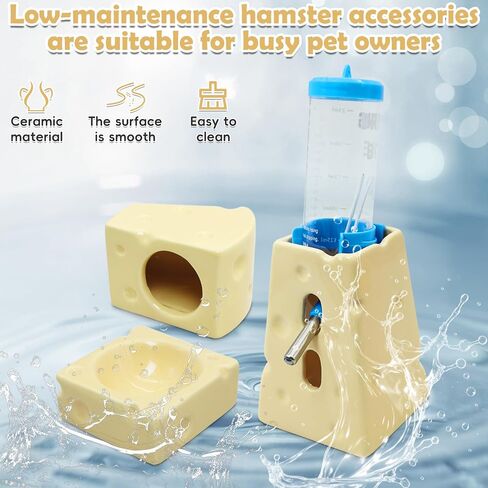 PINVNBY Cactus Ceramic Dwarf Hamster Hideout, Hamster Water Bottle, Sand Bath, Food Bowl & 125ML Water Bottle Holder for Dwarf Hamster Cage Accessories in Saudi Arabia