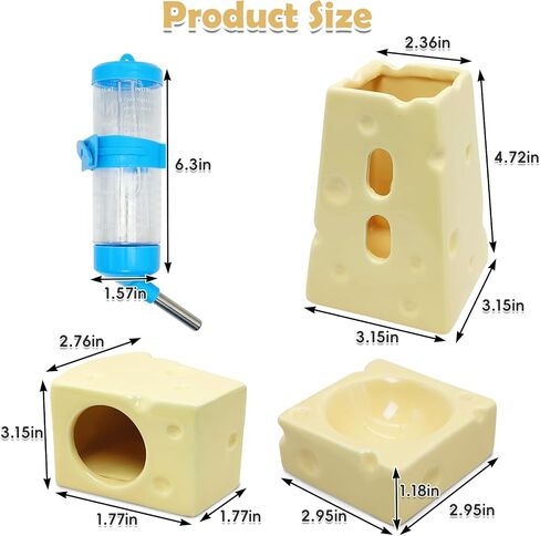 PINVNBY Cactus Ceramic Dwarf Hamster Hideout, Hamster Water Bottle, Sand Bath, Food Bowl & 125ML Water Bottle Holder for Dwarf Hamster Cage Accessories in Saudi Arabia