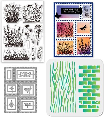 GLOBLELAND Flower Corner Clear Stamps Label Frame Cutting Dies PET Painting Stencils for Card Making Insect Butterfly Bee Silicone Stam Flourish Corner Die Cuts PET Paint Stencils for DIY Scrapbooking in Saudi Arabia