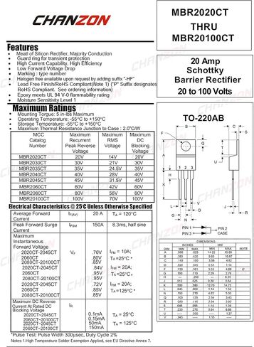(حزمة من 10 قطع) Chanzon MBR2045CT Schottky Barrier Rechifier Diodes 20A 45V TO-220AB (TO-220) 20 AMP 45 VOLT in Saudi Arabia