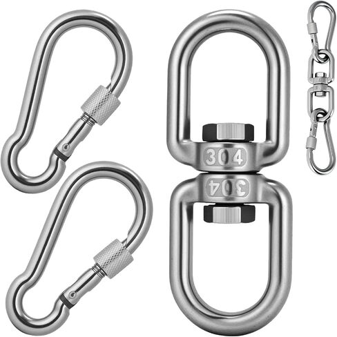 Aheucndg 1200 lb Capacity Heavy Duty Double Ended Eye Hook with Snap Hook, SUS304 Swivel Hooks 1Pack + Snap Hooks 2Pack, for Aerial Yoga, Hanging Hammock, Web Tree Swing, Swing Spinner (M8 in Saudi Arabia