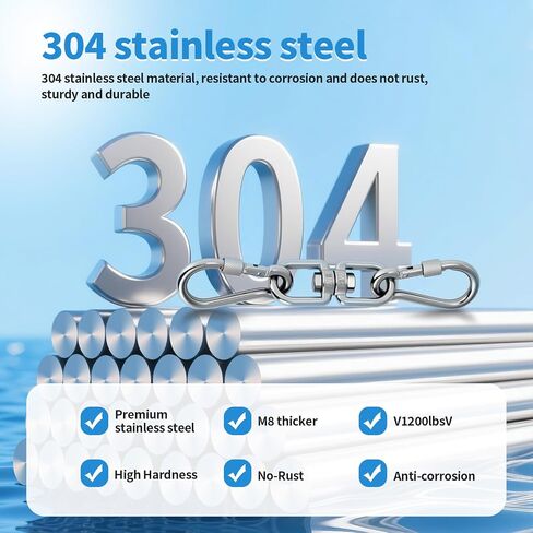 Aheucndg 1200 lb Capacity Heavy Duty Double Ended Eye Hook with Snap Hook, SUS304 Swivel Hooks 1Pack + Snap Hooks 2Pack, for Aerial Yoga, Hanging Hammock, Web Tree Swing, Swing Spinner (M8 in Saudi Arabia