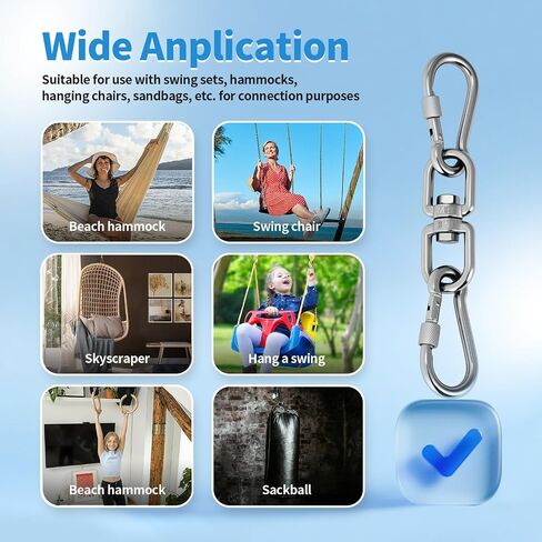 Aheucndg 1200 lb Capacity Heavy Duty Double Ended Eye Hook with Snap Hook, SUS304 Swivel Hooks 1Pack + Snap Hooks 2Pack, for Aerial Yoga, Hanging Hammock, Web Tree Swing, Swing Spinner (M8 in Saudi Arabia