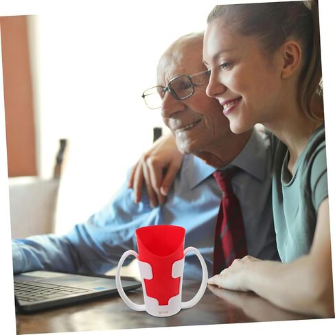 Safigle فضولي كوب شرب للمسنين تصميم المقبض الخاص لسهولة ابتلاع كوب تدريب بلاستيكي متين للبالغين ذوي اللون الأحمر التنسيق مع قاعدة in Saudi Arabia
