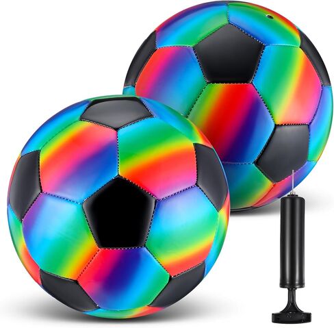 Retisee 2 PCS Rainbow Soccer Ball مع المضخة الرسمية الحجم الداخلي في الهواء الطلق ناعمة كرة القدم القابلة للنفخ للطفل للطفل في سن المراهقة للبالغين لممارسة لعبة in Kuwait