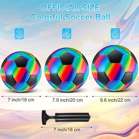 Retisee 2 PCS Rainbow Soccer Ball مع المضخة الرسمية الحجم الداخلي في الهواء الطلق ناعمة كرة القدم القابلة للنفخ للطفل للطفل في سن المراهقة للبالغين لممارسة لعبة in Kuwait