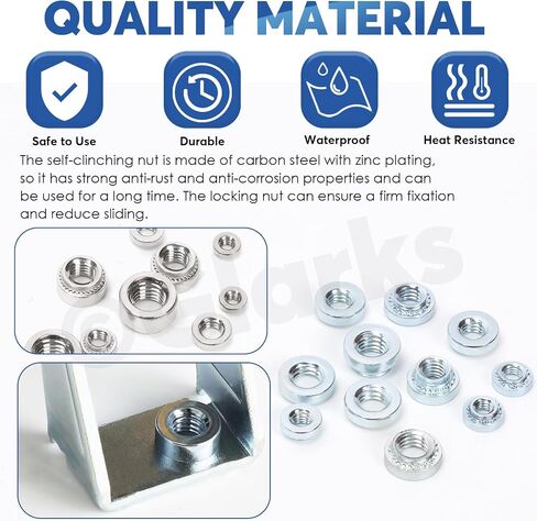 Glarks 220pcs M3 M4 M5 Zinc مطلي بالنقص المصنوع من الصواميل ، 304 من الفولاذ المقاوم للصدأ جائزة برشام برشام ، مثبتات صامتة ذاتية للآلات للآلات ، الصناعة in Saudi Arabia