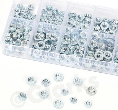 Glarks 220pcs M3 M4 M5 Zinc مطلي بالنقص المصنوع من الصواميل ، 304 من الفولاذ المقاوم للصدأ جائزة برشام برشام ، مثبتات صامتة ذاتية للآلات للآلات ، الصناعة in Saudi Arabia