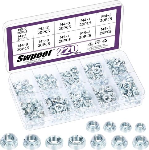 Swpeet 220Pcs 11 Sizes M3 M4 M5 Blue White White Carbon Steel Galvanized Self Clinching Nuts Assortment Kit, Metal Knurled Rivet Nut Fasteners for Machinery Electrical Products in Saudi Arabia