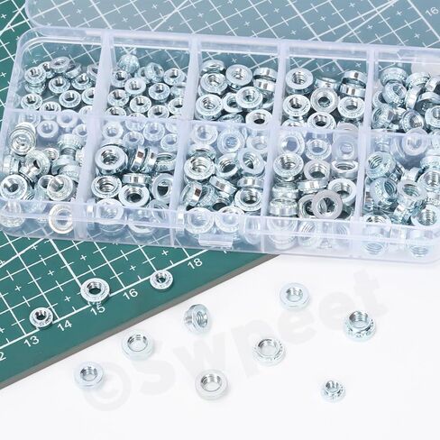Swpeet 220Pcs 11 Sizes M3 M4 M5 Blue White White Carbon Steel Galvanized Self Clinching Nuts Assortment Kit, Metal Knurled Rivet Nut Fasteners for Machinery Electrical Products in Saudi Arabia