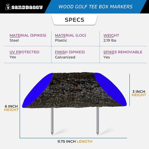 Sandbaggy Wood Golf Tee Box Marker - UV Protected, Rust Resistant - Log/Timber Style in Kuwait