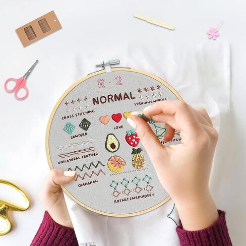 Embroidery Kit for Adults Beginners, Easy to Learn 29 Embroidery Stitches Practice DIY Cross Stitch Starter Kit for Beginners, Includes Stamped Flower Pattern, Hoop, Color Threads,Tools in Saudi Arabia