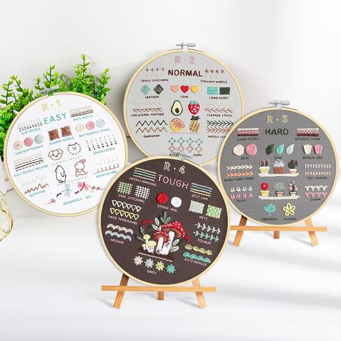 Embroidery Kit for Adults Beginners, Easy to Learn 29 Embroidery Stitches Practice DIY Cross Stitch Starter Kit for Beginners, Includes Stamped Flower Pattern, Hoop, Color Threads,Tools in Saudi Arabia