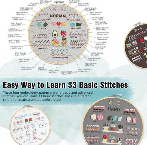 Embroidery Kit for Adults Beginners, Easy to Learn 29 Embroidery Stitches Practice DIY Cross Stitch Starter Kit for Beginners, Includes Stamped Flower Pattern, Hoop, Color Threads,Tools in Saudi Arabia