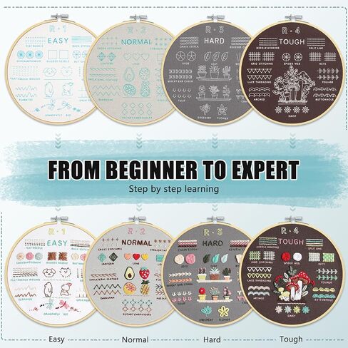 Embroidery Kit for Adults Beginners, Easy to Learn 29 Embroidery Stitches Practice DIY Cross Stitch Starter Kit for Beginners, Includes Stamped Flower Pattern, Hoop, Color Threads,Tools in Saudi Arabia