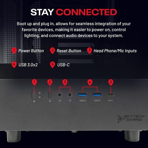 Skytech Chronos 3 Gaming PC Desktop ، Ryzen 7 7700 3.8 GHz (5.3GHz Turbo) ، AMD RX 9060 XT 8GB ، 1TB Gen4 NVME SSD ، 32GB DDR5 RAM 5200 RGB ، 650W GOLD ، WI-FI ، WIN 11 in Kuwait