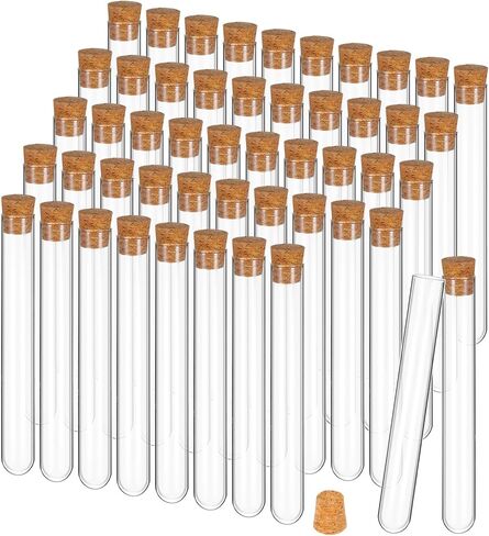 50pcs أنابيب اختبار الزجاج مع سدادات Cork صافية مستديرة مختبر المختبر المختبر الحاشيات الزجاج قوارير الحاويات للنباتات التجارب العلمية تفضلات تخزين الحلوى (35 مل) in Saudi Arabia