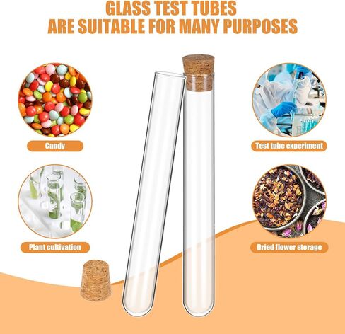 50pcs أنابيب اختبار الزجاج مع سدادات Cork صافية مستديرة مختبر المختبر المختبر الحاشيات الزجاج قوارير الحاويات للنباتات التجارب العلمية تفضلات تخزين الحلوى (35 مل) in Saudi Arabia