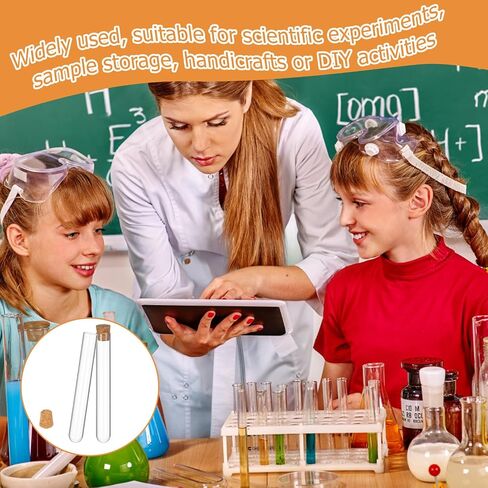 50pcs أنابيب اختبار الزجاج مع سدادات Cork صافية مستديرة مختبر المختبر المختبر الحاشيات الزجاج قوارير الحاويات للنباتات التجارب العلمية تفضلات تخزين الحلوى (35 مل) in Saudi Arabia